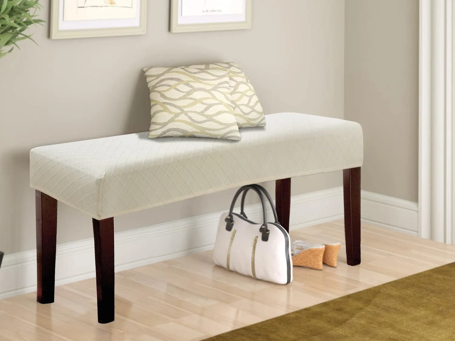 Stretch Jacquard Dining Bench Cover - Anti-Dust Removable Bench Slipcover Washable Seat Cushion Protector for Bedroom, Kitchen, Hotel, Banquet (Beige)