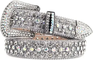 Studded Rhinestone Belts Men Women Fashionable Sparkly Diamond Belt Shiny Crystals Inlaid Design Leather Belt Christmas Gift