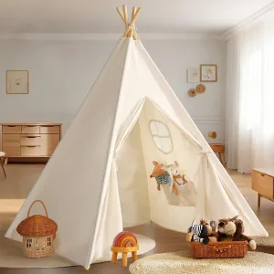 Sumbababy Teepee Tent for Kids Indoor - Natural Canvas Kids Play Tent - Washable Tipi Sleepover Tents with Lights & Carry Bag, Outdoor Toddler Tents for Girls & Boys - Foldable Playroom Gift Toys