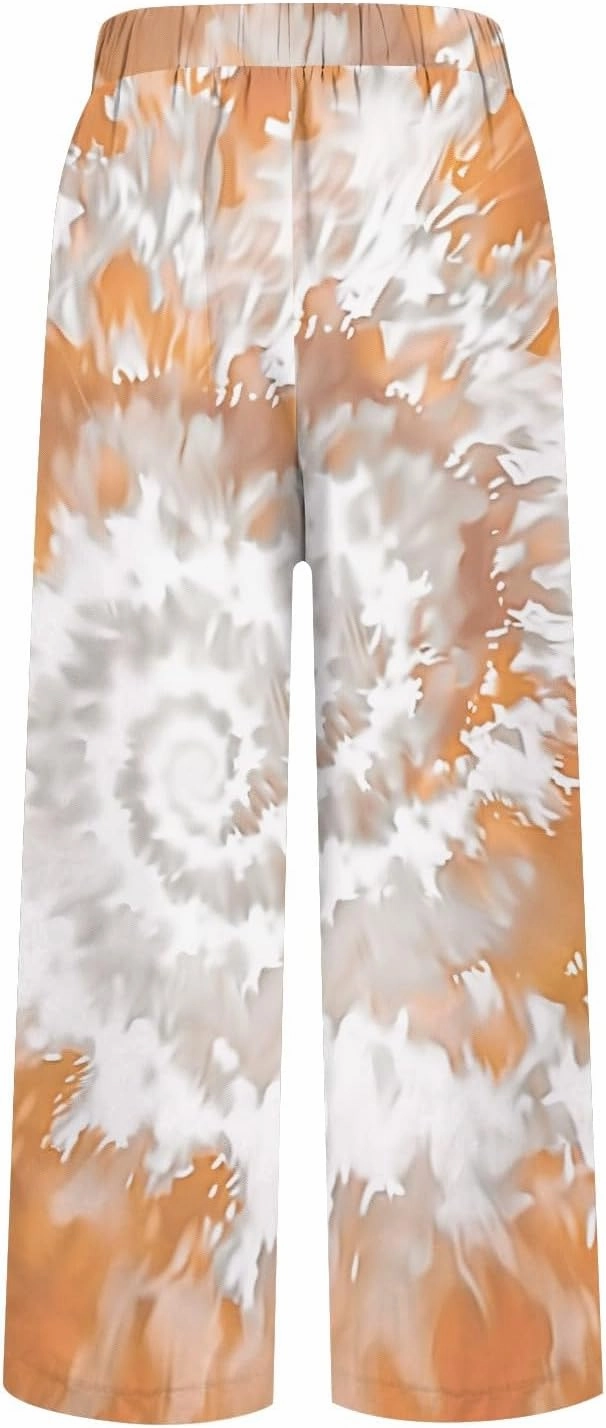 Summer Pants for Women 2025 Vacation Casual Boho Floral Print Cotton Linen Pants Fashion Wide Leg Stripe Lounge Pant