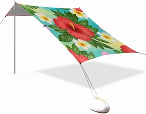 Summer Plumeria Hibiscus Flower Designed UPF50 Beach Tent Lightweight Large Sun Shelter with Sturdy Poles, Sandbags and Shovel for Camping, Picnics, Backyard tienda para Playa