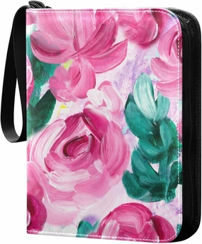 susiyo Abstract Painting Pink Flowers Card Binder 400 Pockets Cute Trading Football Collectible Card Albums