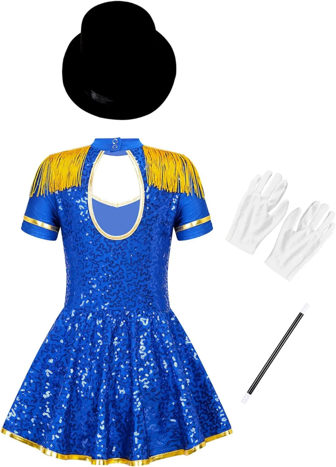 Sywiyi Girls Majorette Costume Shiny Sequins Marching Band Uniform Leotard Dress for Party Performance