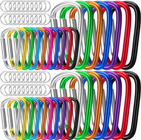 Tandefio 140 Pcs 3'' Aluminum Keychain Clip Bulk 2'' Mini Spring Snap Hooks Alloy D Ring Shape Clips Multicolor Small Key Clip Set with Keyring Hook for Outdoor Camping