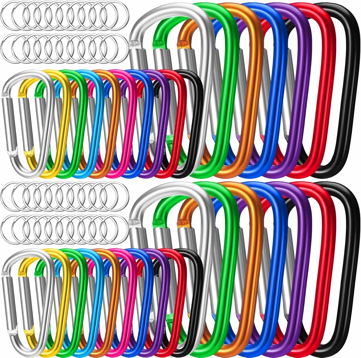Tandefio 140 Pcs 3'' Aluminum Keychain Clip Bulk 2'' Mini Spring Snap Hooks Alloy D Ring Shape Clips Multicolor Small Key Clip Set with Keyring Hook for Outdoor Camping