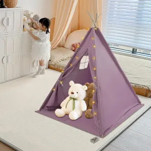 Teepee Tent, Foldable Teepee Tent for Kids, Kids Play Tent, Natural Cotton Canvas Toddler Tent, Indoor Playhouse Kids Tent, Tent with Lights & Window Fit Boy&Girl(Purper)