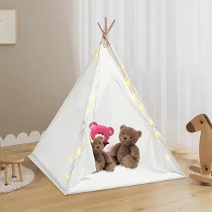 Teepee Tent, Foldable Teepee Tent for Kids, Kids Play Tent, Natural Cotton Canvas Toddler Tent, Indoor Playhouse Kids Tent, Tent with Lights & Window Fit Boy&Girl(White)
