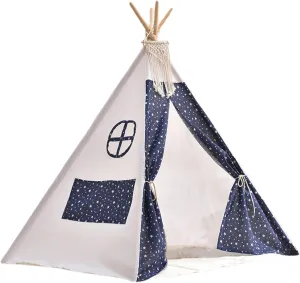 Teepee Tent for Kids Starry Pattern Kids Play Tent with Door Curtain & Skylight 31.5x31.5x43 Inch Cotton Linen Toddler with Tassel for Indoor for Indoor