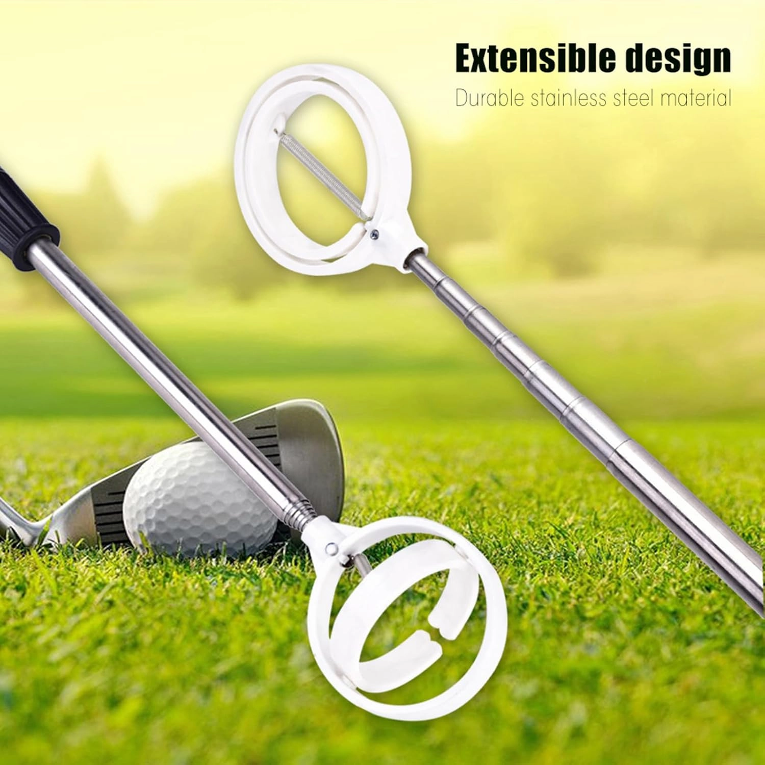 Telescopic Golf Ball Retriever, Executive Grabber with Long Reach up to 7.1ft for Easy Ball Pickup Locking Button (White)