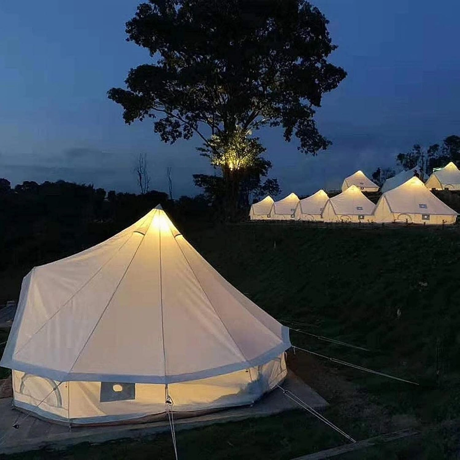 Tent Canvas Tent with Stove Hole Cotton Canvas Tents Yurt Tent for Camping 4-Season Waterproof Tent for Family Camping Outdoor Glamping, Luxury Teepee