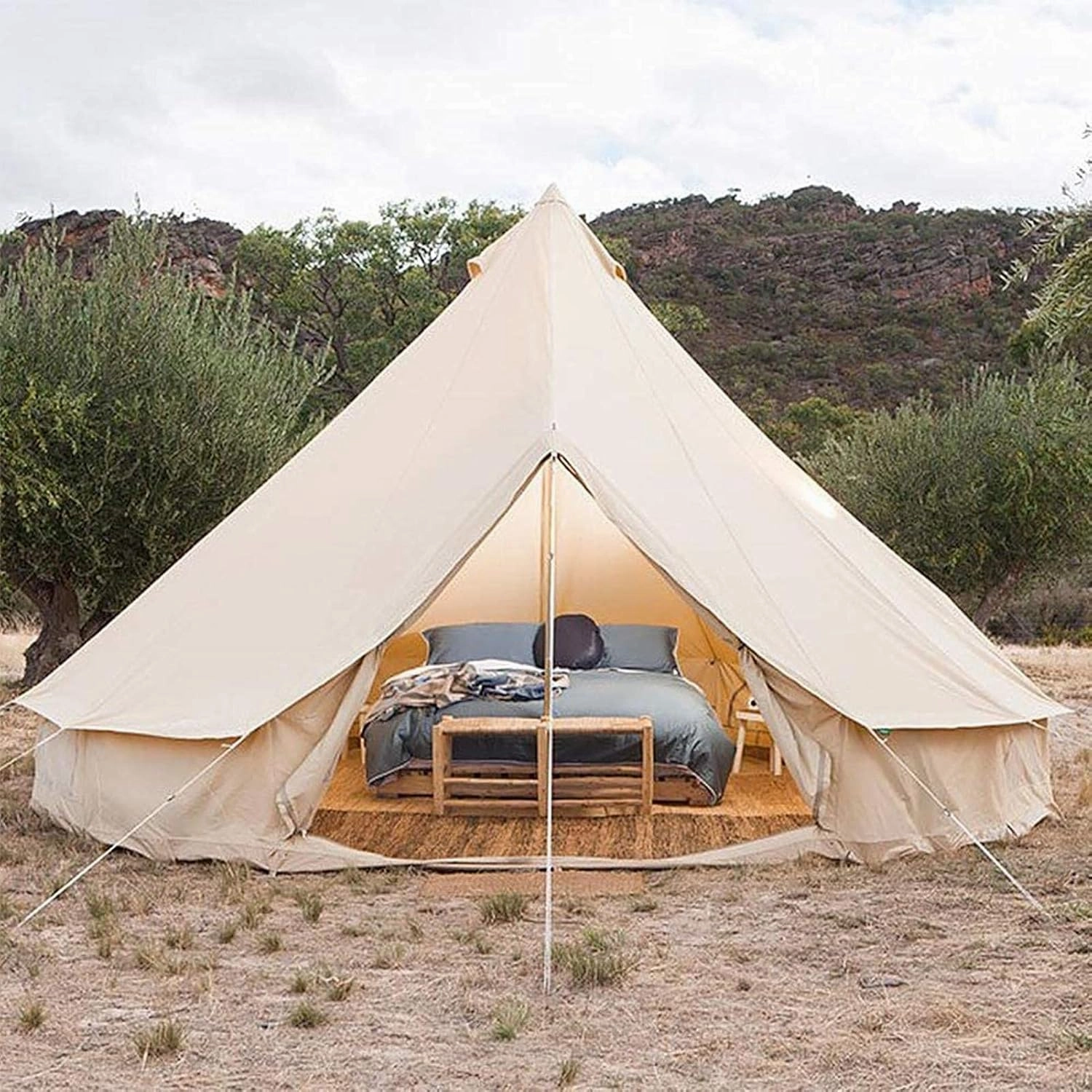 Tent Canvas Tent with Stove Hole Cotton Canvas Tents Yurt Tent for Camping 4-Season Waterproof Tent for Family Camping Outdoor Glamping, Luxury Teepee