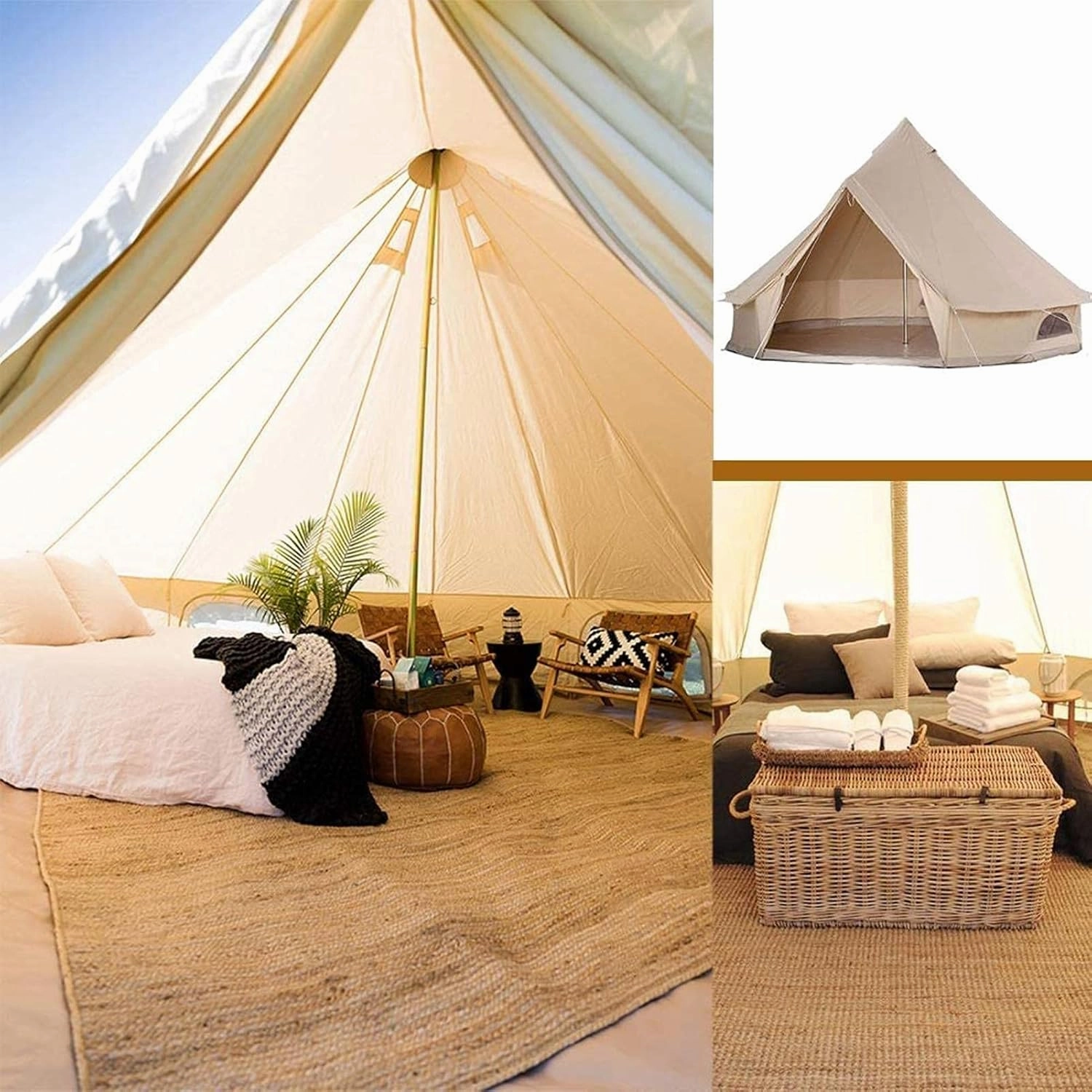 Tent Canvas Tent with Stove Hole Cotton Canvas Tents Yurt Tent for Camping 4-Season Waterproof Tent for Family Camping Outdoor Glamping, Luxury Teepee