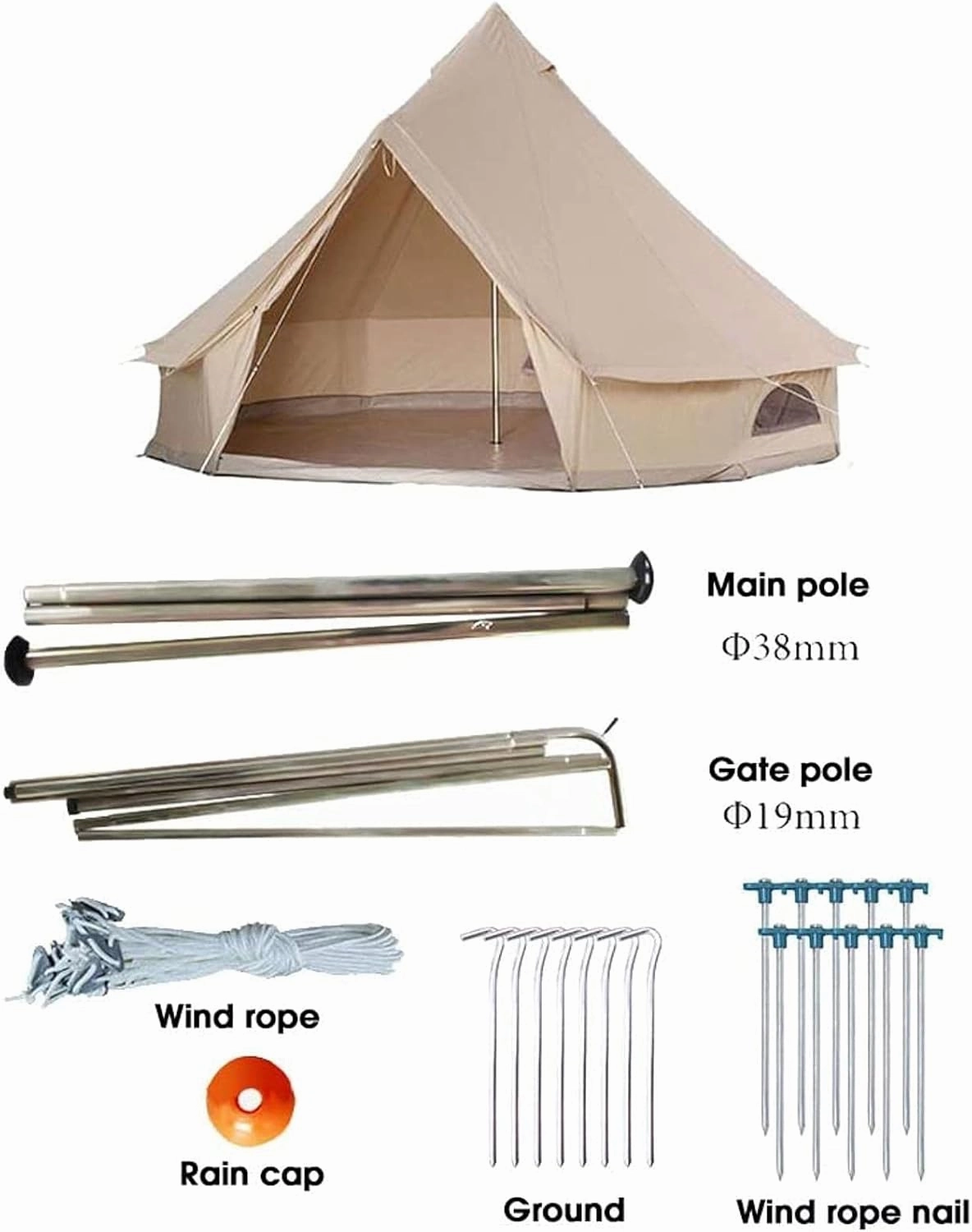 Tent Canvas Tent with Stove Hole Cotton Canvas Tents Yurt Tent for Camping 4-Season Waterproof Tent for Family Camping Outdoor Glamping, Luxury Teepee