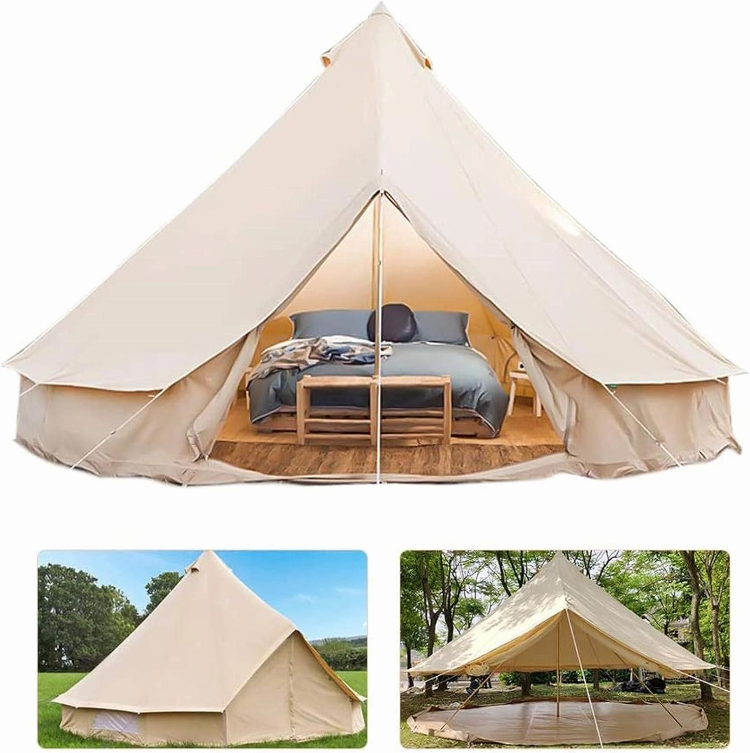 Tent Canvas Tent with Stove Hole Cotton Canvas Tents Yurt Tent for Camping 4-Season Waterproof Tent for Family Camping Outdoor Glamping, Luxury Teepee