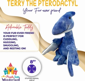 Terry The Pterodactyl Plush Toy 8″ Soft Cuddly Stuffed Animal for Kids Cute Pterodactyl Gift Adorable Decorative Nursery Toy Birthday Present for Boys and Girls Collectible Dinosaur Lover Plushie