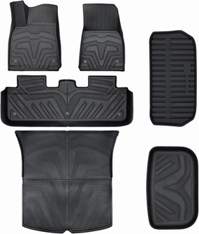 Tesla Model Y Floor Mats 2020-2024 All-Weather Cargo Liner Floor Mats Baby Health Front and Rear Trunk Floor Mats Interior Accessories 6 Pack