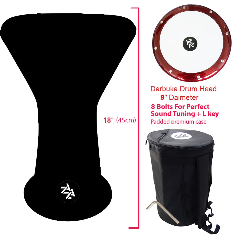 The 18 '' Sombaty Horizon  Zaza Percussion Egyptian Style Darbuka With 9'' Drum Head (Black-9'') - Blemish
