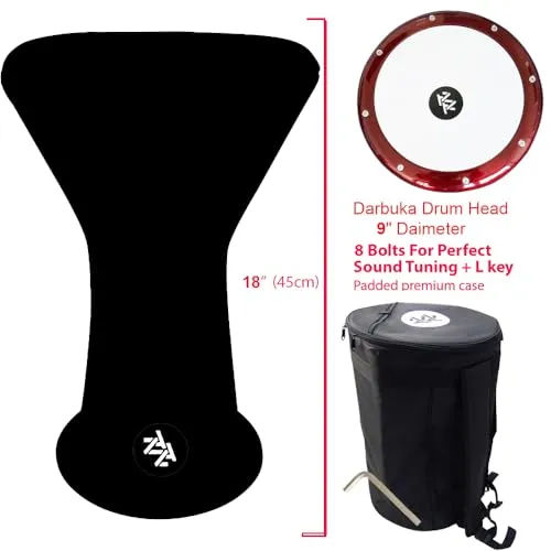 The 18 '' Sombaty Horizon  Zaza Percussion Egyptian Style Darbuka With 9'' Drum Head (Silver Bullet-9'')