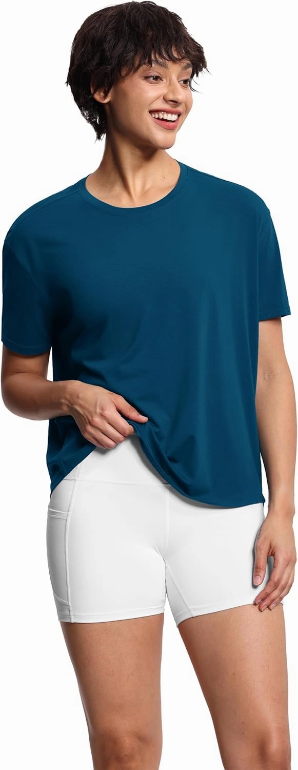 THE GYM PEOPLE Women's Short Sleeve Workout T-Shirts Back Loose Fit Running Yoga Tee Tops