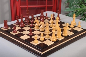 The Steiner Series Chess Set - Pieces Only - 5.0" King (Burgundy and Natural Lacquered)
