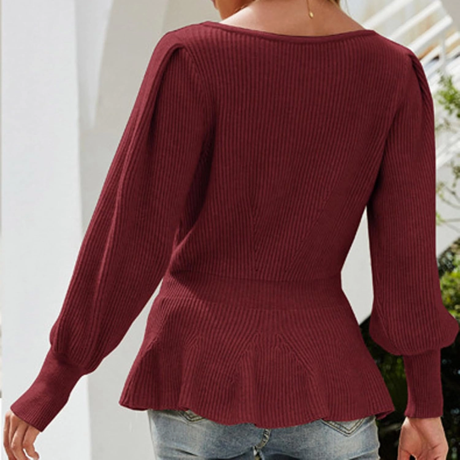 Thermal Shirts for Women Plus Size Solid Corset Knit Shirt Long Lantern Sleeve Sweater Tops Crew Neck Pullover