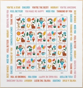 Thinking of You (Sheet of 20) First-Class Mail Forever Postage Stamps 2023 Scott 5803-5807