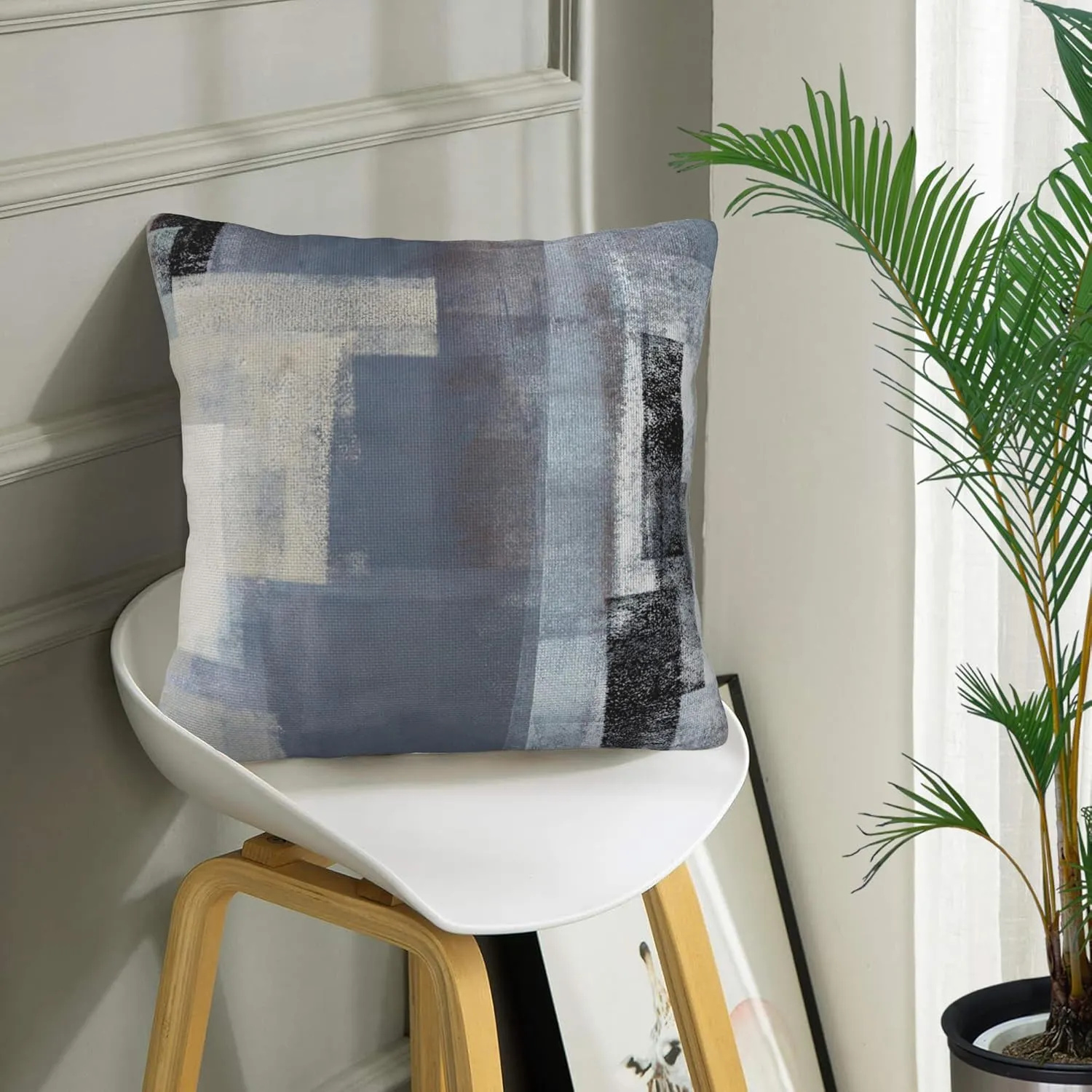 Throw Pillow Covers Abstract Art Painting Pillow Covers 18x18 Inchs Set of 2 Teal and Beige Throw Pillows Decorative Pillow Cases Cushion Covers for Bedroom Livingroom Sofa Farm House