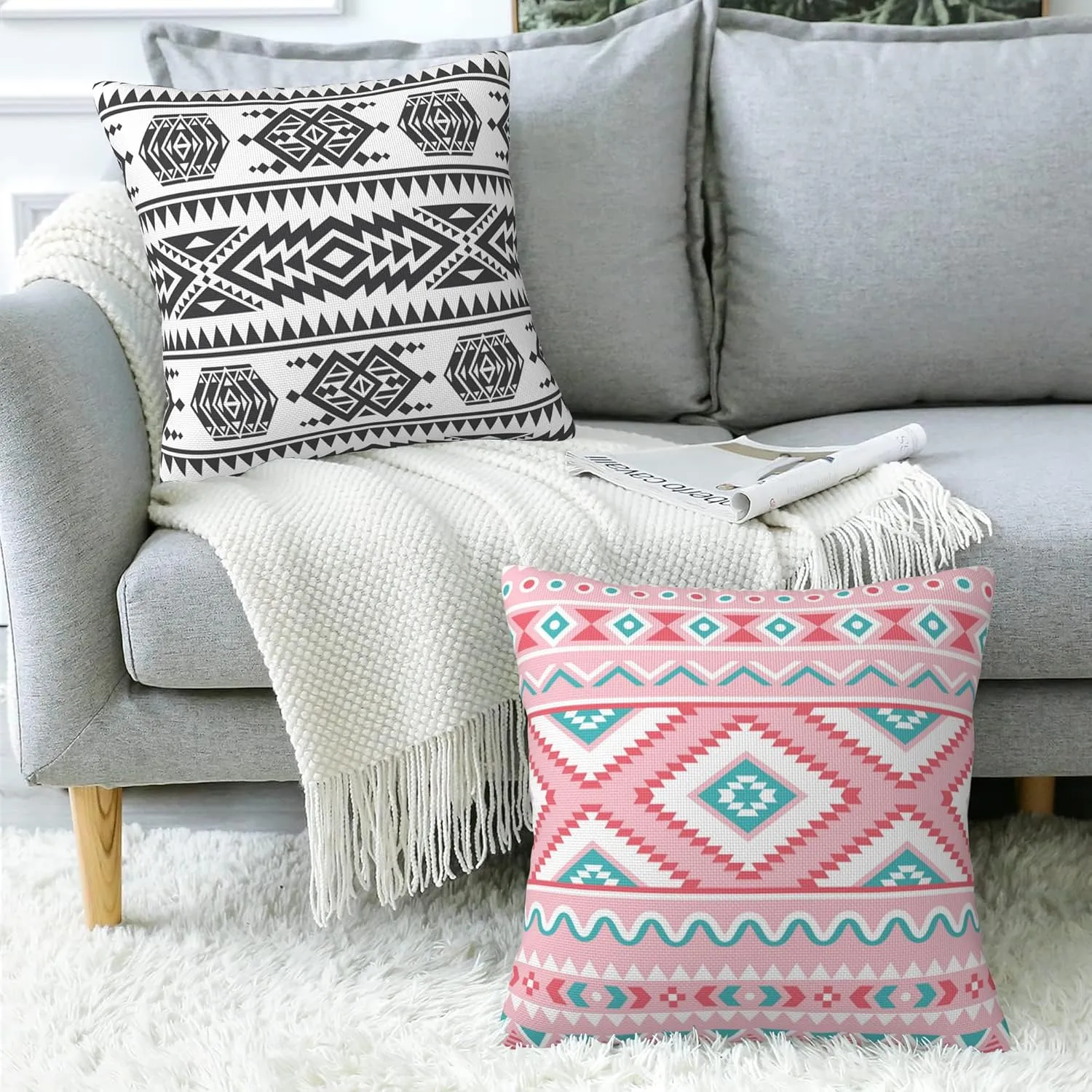 Throw Pillow Covers Aztec Pillow Covers 18x18 Inch Set of 2 American Aztec Throw Pillows Decorative Pillow Cases Cushion Covers for Bedroom Livingroom Sofa Farm House