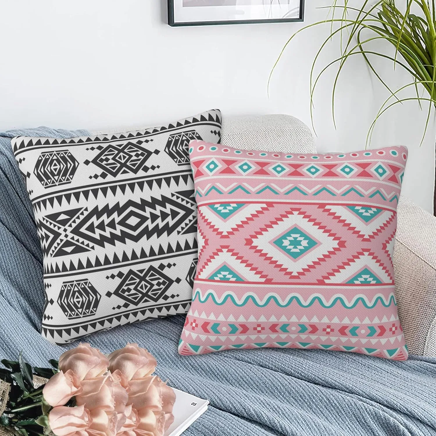 Throw Pillow Covers Aztec Pillow Covers 18x18 Inch Set of 2 American Aztec Throw Pillows Decorative Pillow Cases Cushion Covers for Bedroom Livingroom Sofa Farm House