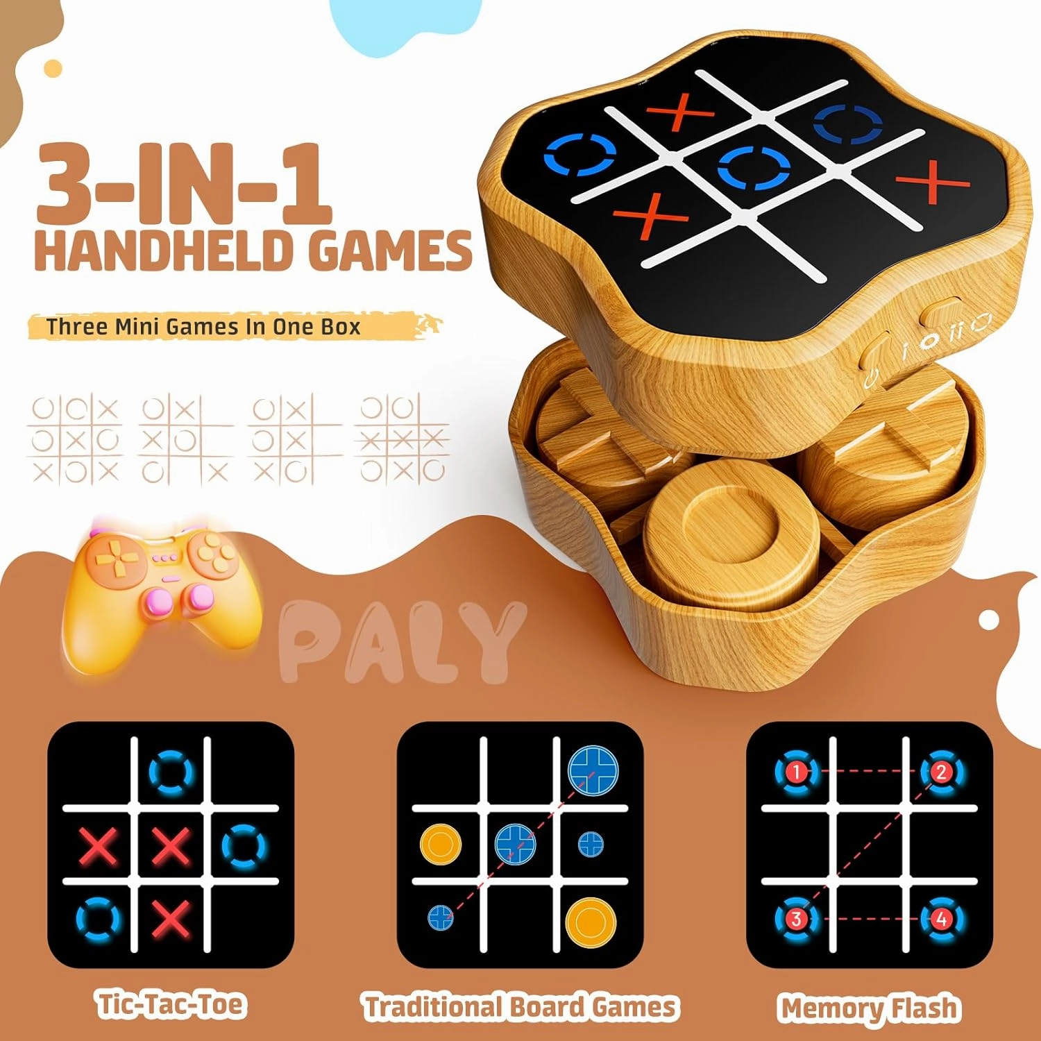 Tic Tac Toe Game, 3-in-1 Electronic Handheld Games Console for Kids Memory Growth, Portable Puzzle Travel Games,Board Game for Kids and Adults, Christmas and Birthday Gifts for All Ages 3 