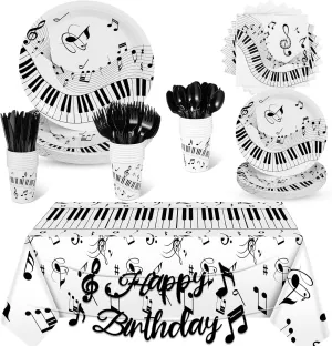 Tioncy 171 Pieces Musical Party Supplies Disposable Musical Notes Tableware Set Serves 24 with Plates Napkins Cups Banner Plastic Musical Tablecloths for Music Themed Birthday Party Decorations
