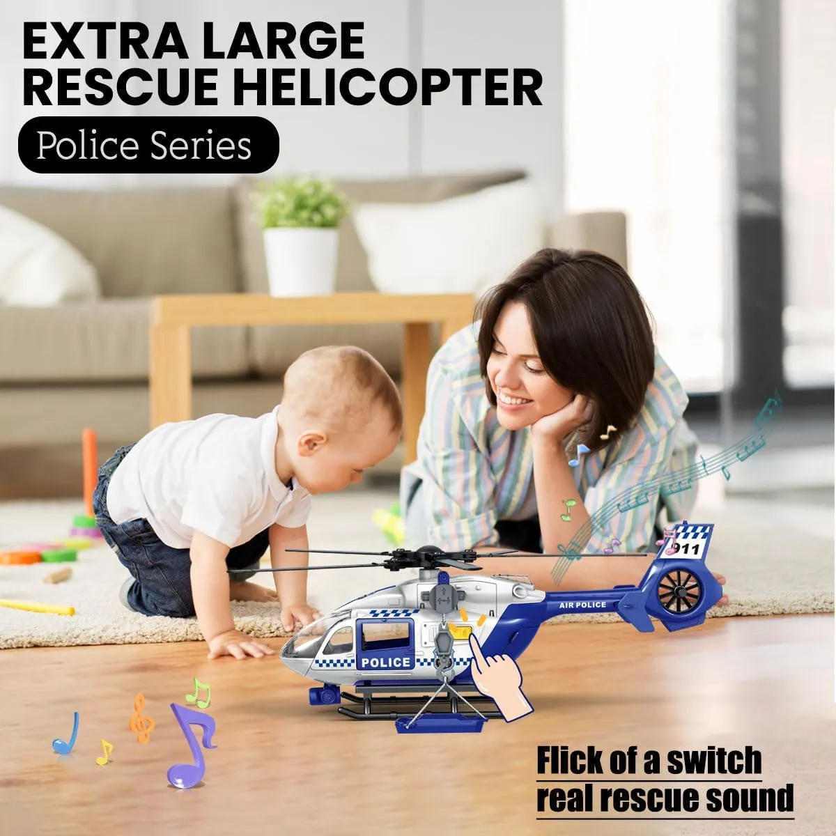 Toddler Boy Toys for 3 4 5 6 Year Old, Helicopter Toy with Crane and Helicopter - Police Toys,Birthday Gifts for Kids Child 2 3 4 5 6 Years Old