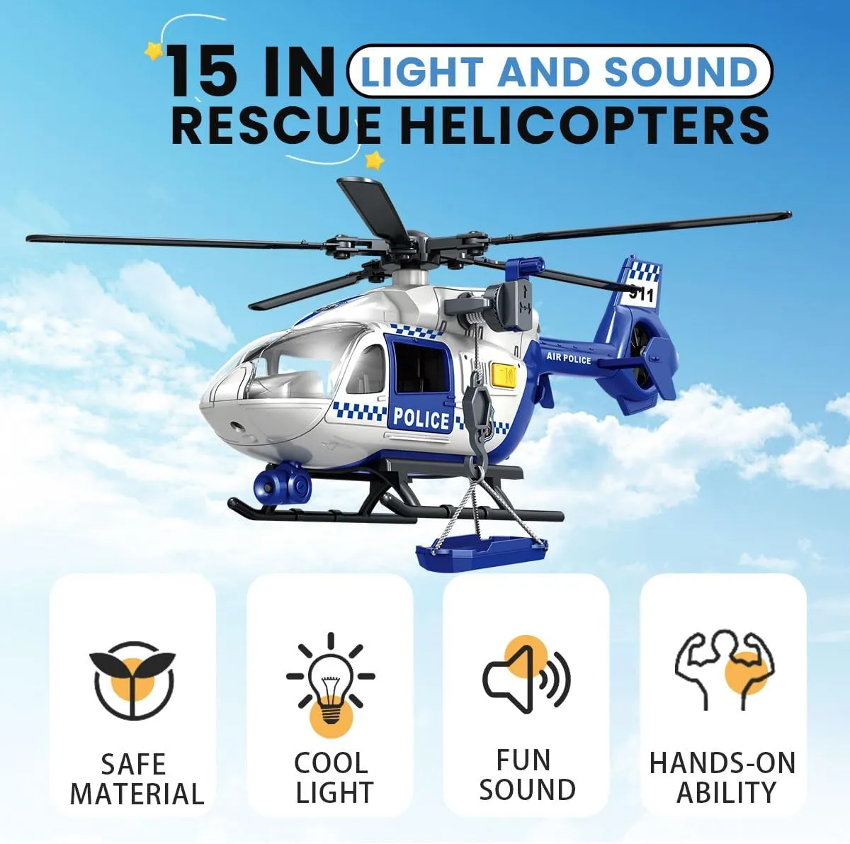 Toddler Boy Toys for 3 4 5 6 Year Old, Helicopter Toy with Crane and Helicopter - Police Toys,Birthday Gifts for Kids Child 2 3 4 5 6 Years Old