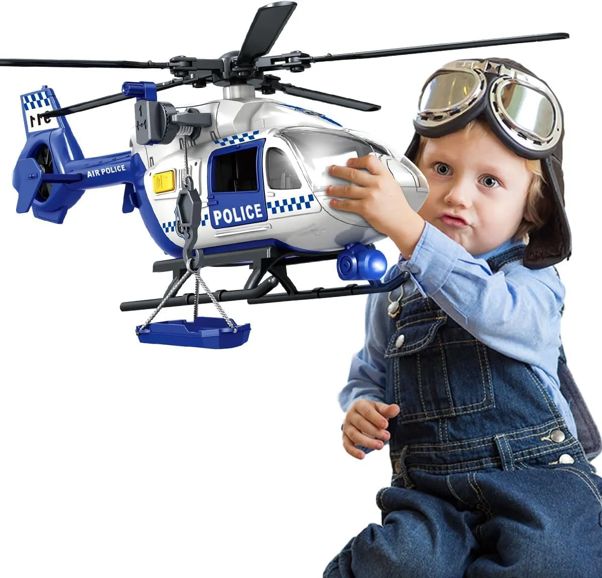Toddler Boy Toys for 3 4 5 6 Year Old, Helicopter Toy with Crane and Helicopter - Police Toys,Birthday Gifts for Kids Child 2 3 4 5 6 Years Old