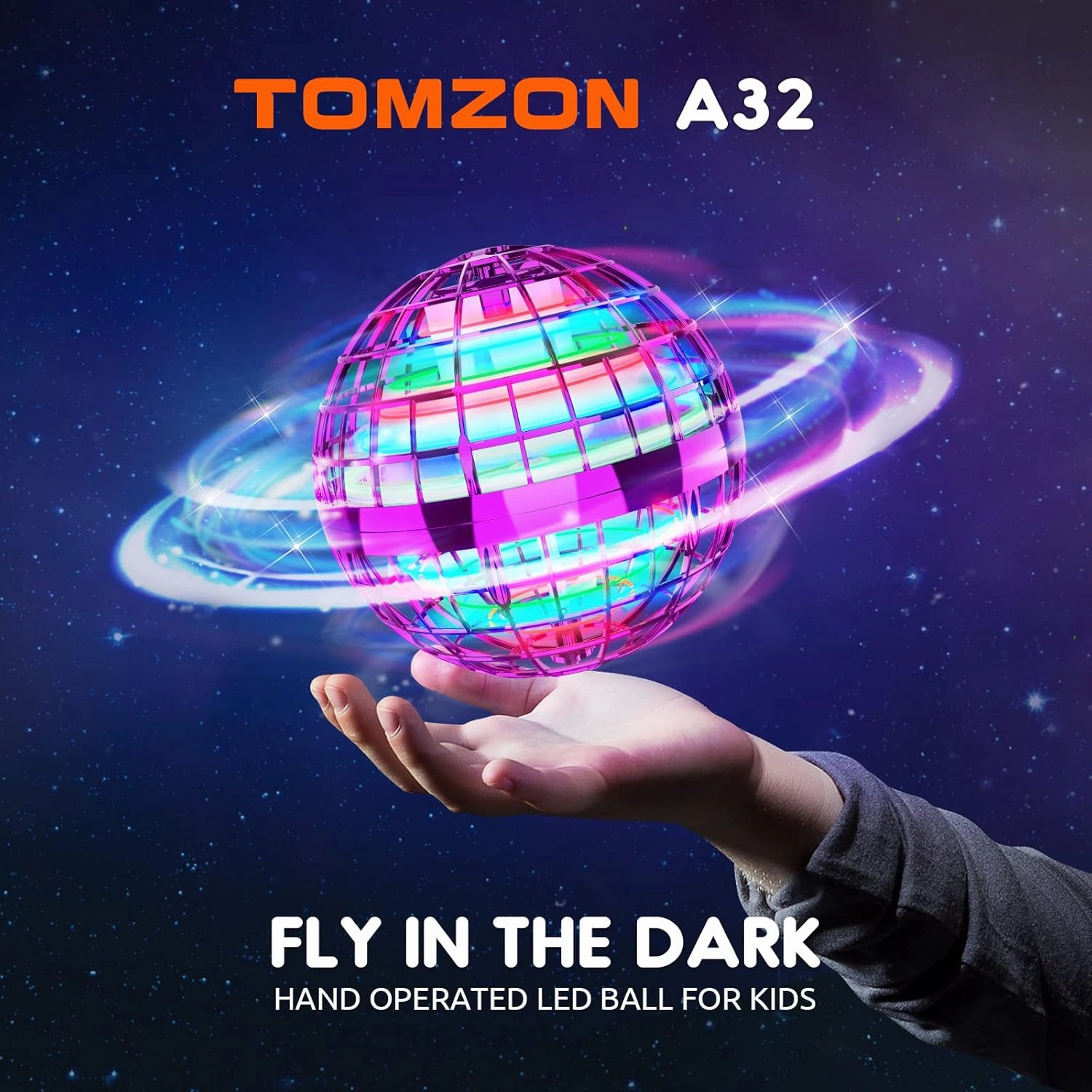 TOMZON A32 Flying Toy, Flying Orb Ball Hover Ball Outdoor Flying Galaxy ball with RGB LED Light Spinner, Mini Drone Boomerang Nebula Orb Soring UFO Flying Drone Purple 1 Pack