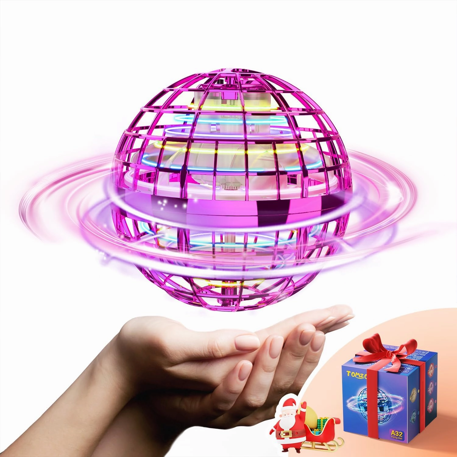 TOMZON A32 Flying Toy, Flying Orb Ball Hover Ball Outdoor Flying Galaxy ball with RGB LED Light Spinner, Mini Drone Boomerang Nebula Orb Soring UFO Flying Drone Purple 1 Pack