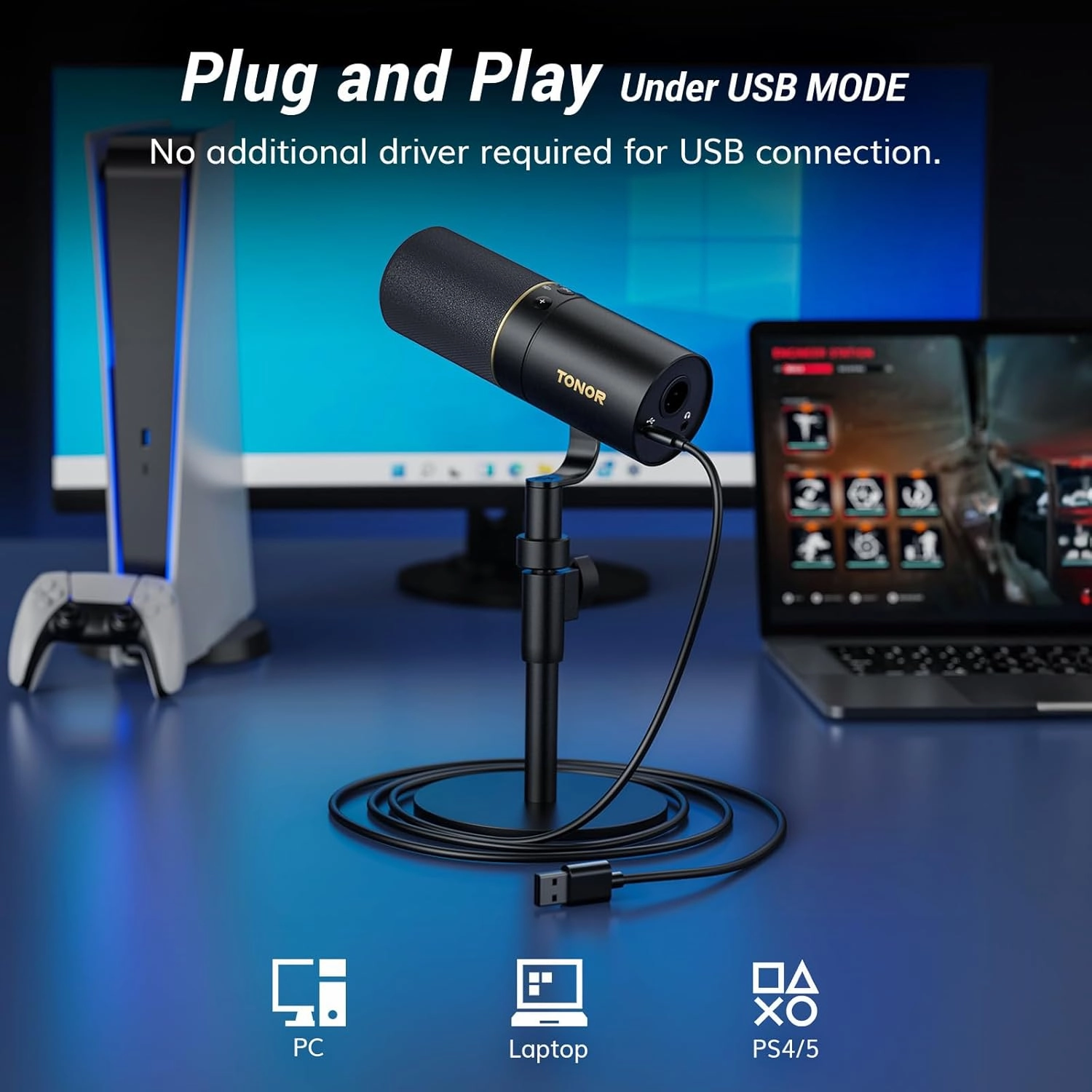 TONOR Dynamic Microphone, XLR/USB Microphone for Podcast, Recording, Streaming, Gaming, XLR Cardioid Studio Mic with Quick Mute, 3.5mm Headphone Jack, Volume Control, Mic with Desktop Stand, TD520