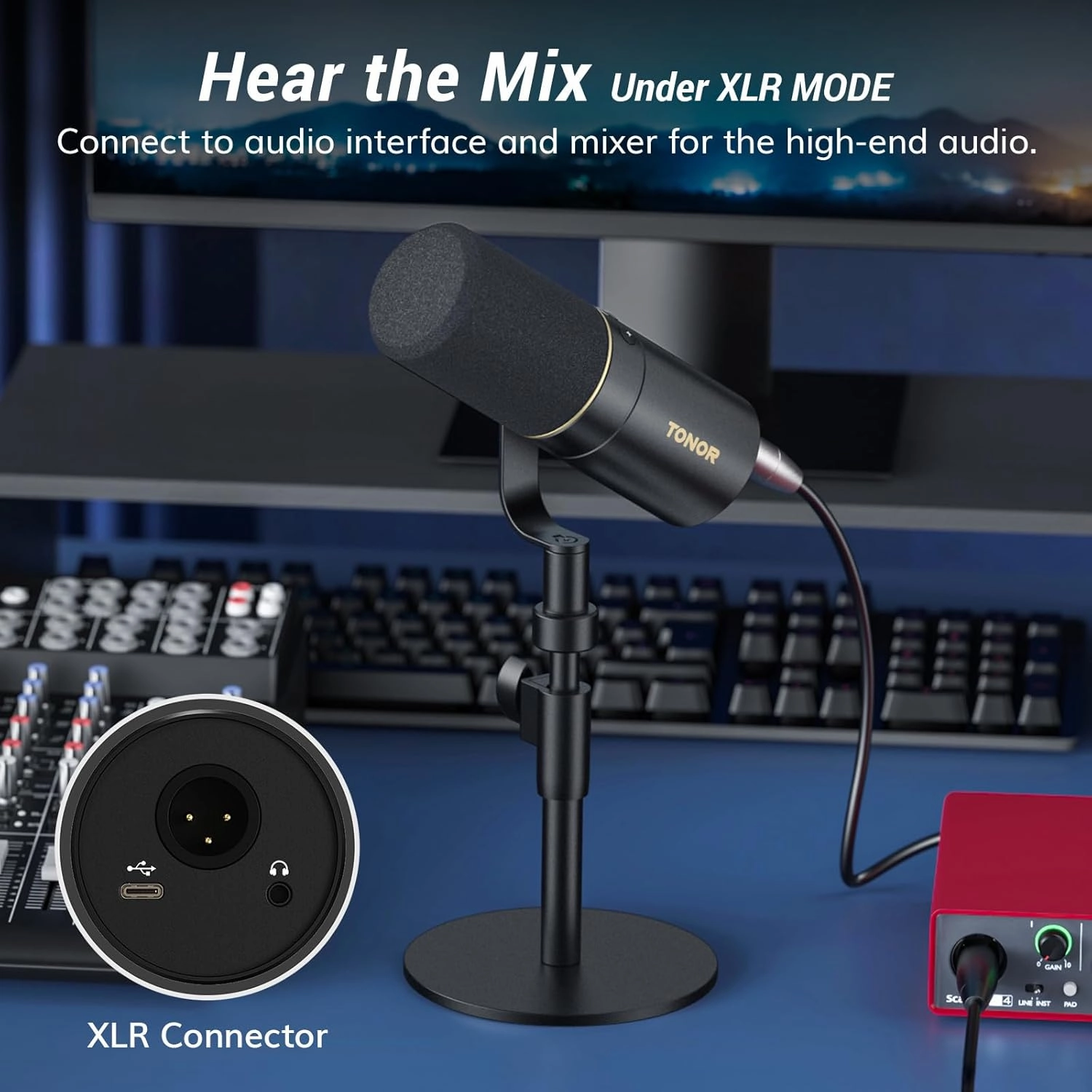 TONOR Dynamic Microphone, XLR/USB Microphone for Podcast, Recording, Streaming, Gaming, XLR Cardioid Studio Mic with Quick Mute, 3.5mm Headphone Jack, Volume Control, Mic with Desktop Stand, TD520