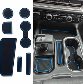 TOPINSTALL Blue 7PCS Console Liners Compatible with 2023-2025 Chevy Silverado/GMC Sierra 1500 & 2022 Refreshed 1500 Models, Premium Rubber Non-Slip Cup Holder Mats（Full Console w/Bucket Seats ONLY）