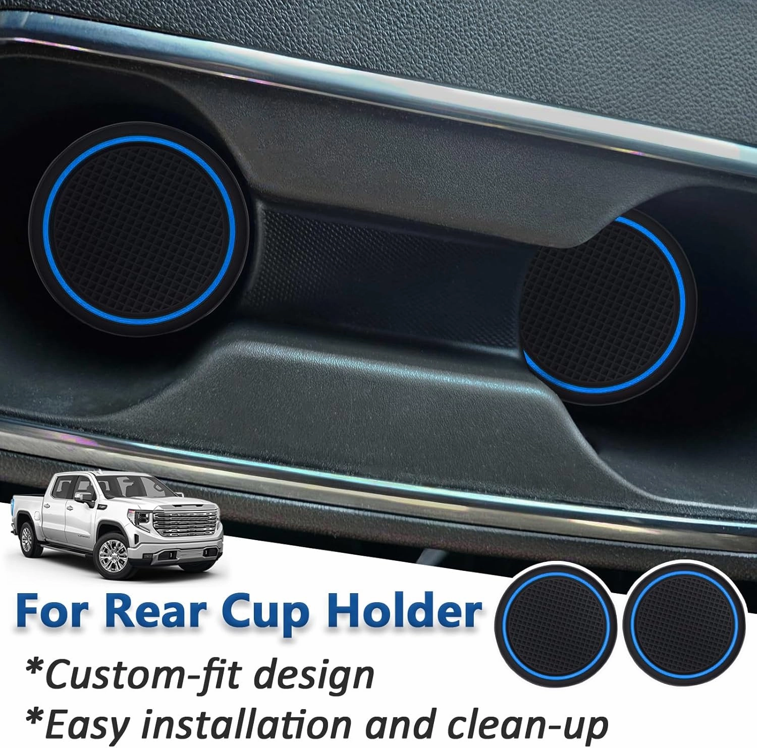 TOPINSTALL Blue 7PCS Console Liners Compatible with 2023-2025 Chevy Silverado/GMC Sierra 1500 & 2022 Refreshed 1500 Models, Premium Rubber Non-Slip Cup Holder Mats（Full Console w/Bucket Seats ONLY）
