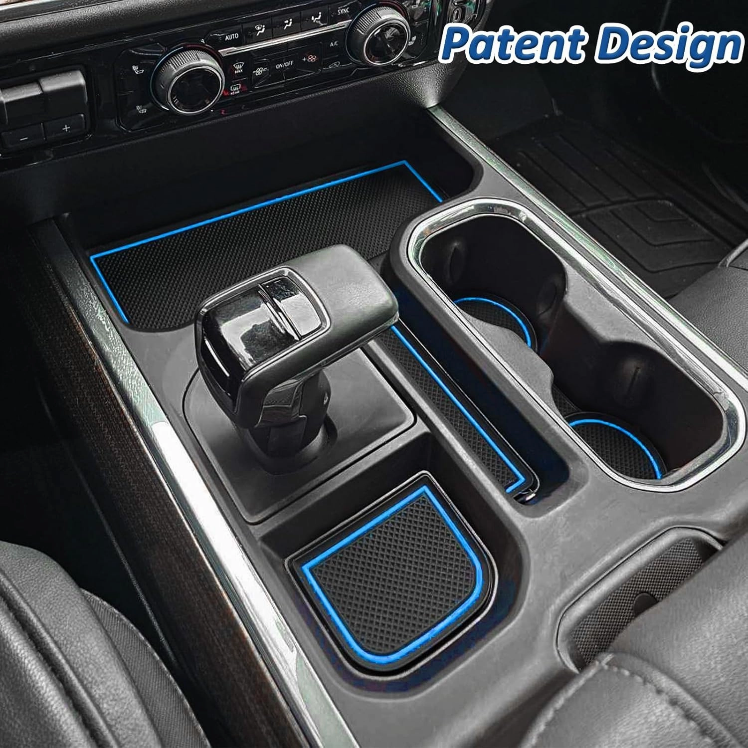 TOPINSTALL Blue 7PCS Console Liners Compatible with 2023-2025 Chevy Silverado/GMC Sierra 1500 & 2022 Refreshed 1500 Models, Premium Rubber Non-Slip Cup Holder Mats（Full Console w/Bucket Seats ONLY）