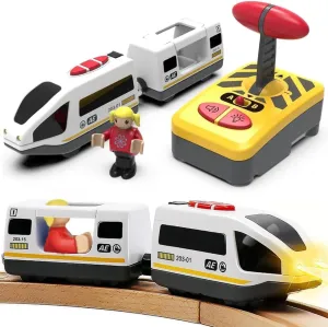 TOPLIVING Motorised Wooden Rail Train, Remote Control Train with Magnetic Connection, Battery Operated Locomotive for Toddlers, Compatible with Thomas, Brio, Chuggington