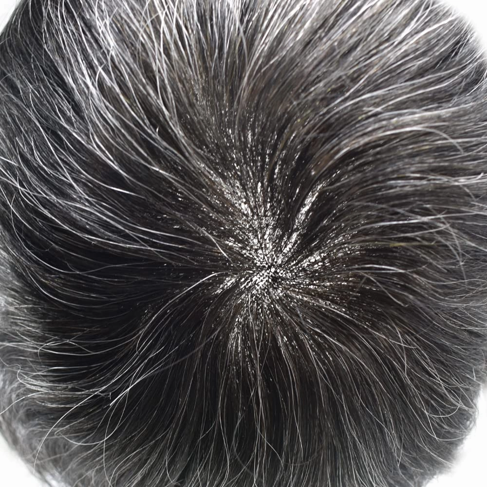 Toupee for Men Real Human Hair Piece Lace Front Hair System for Men Fine Mono Mens Replacement System Hairpieces Prosthesis 6X8#1B40#1B Off Black 40% Grey 120% Density