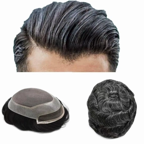 Toupee for Men Real Human Hair Piece Lace Front Hair System for Men Fine Mono Mens Replacement System Hairpieces Prosthesis 6X8#1B40#1B Off Black 40% Grey 120% Density
