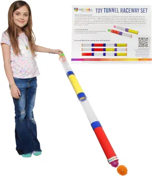 Toy Tunnel Ball Drop Race Track Set (7-Piece Set); Toy Car/Ball Ramp Play Set STEM Toy
