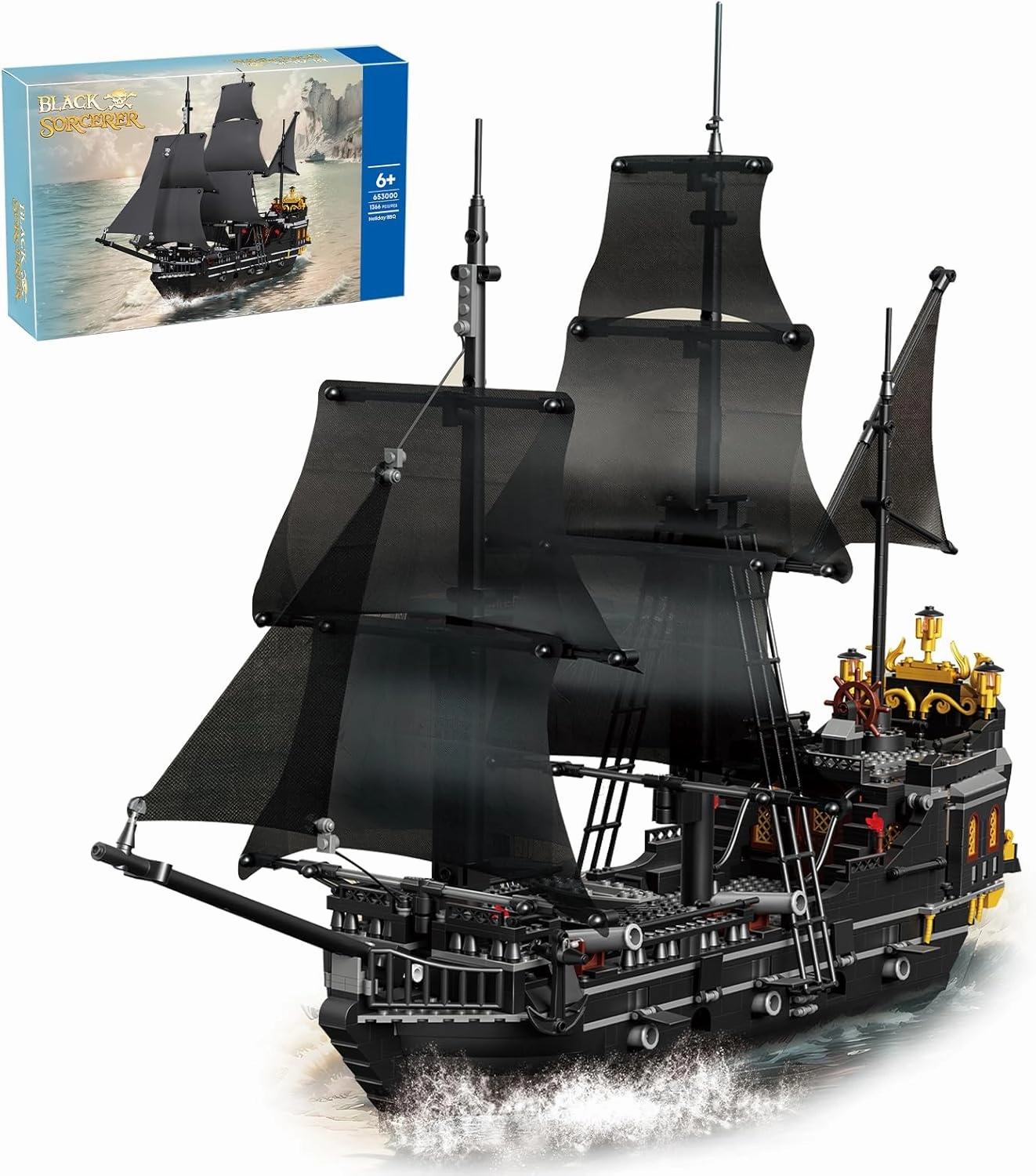 Toy Building Set, Pirate Ship Small Brick Model Kit, 15.98in Height Creative Construction Mini Building Block, 3D Puzzle Hobbies Christmas Birthday Gift for Adult Kids Boys Girls 8  1366 PCS