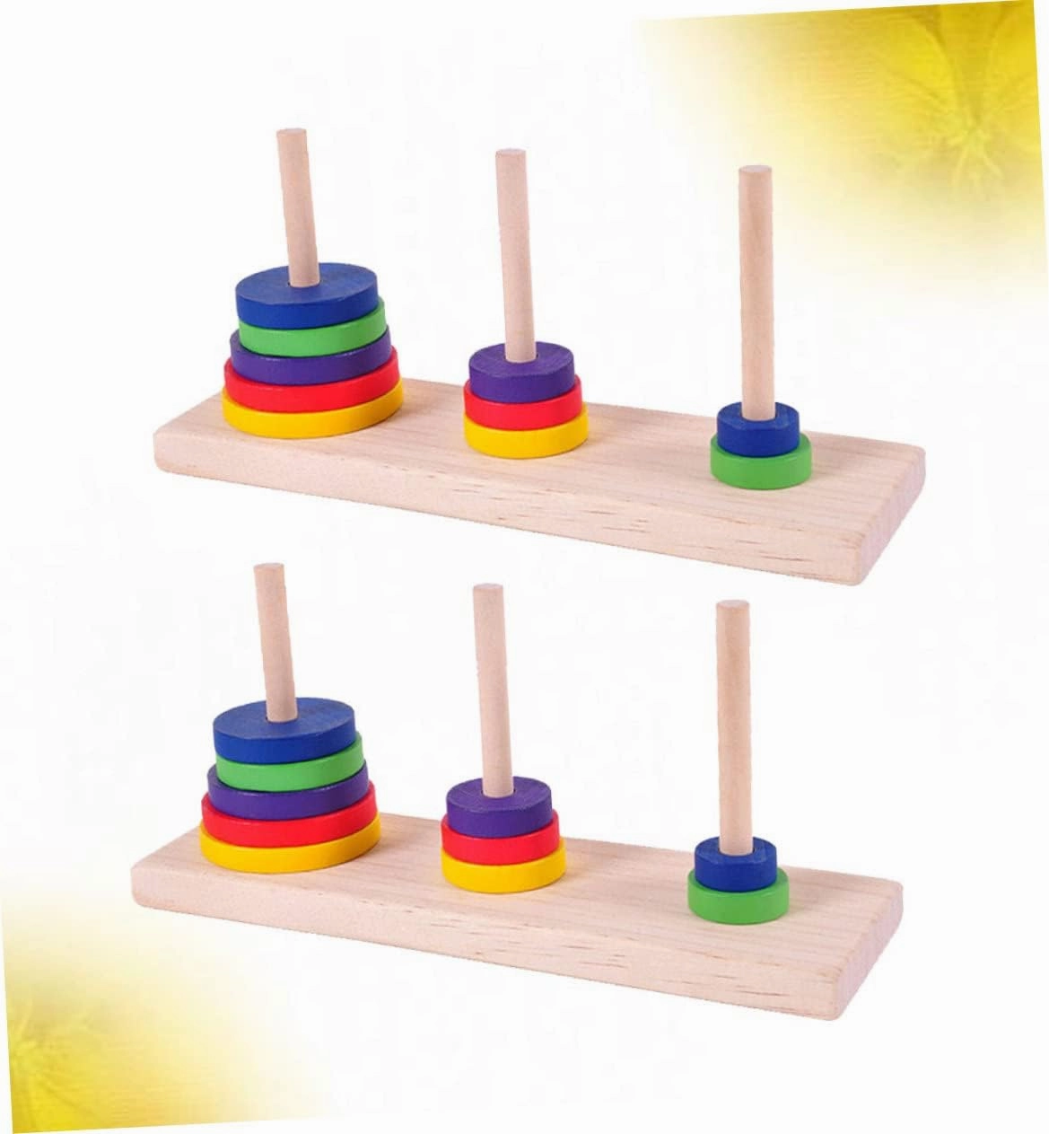 TOYANDONA Wood Toys Trumpet Puzzle 2 Pcs Wooden Hanoi of Tower Unlock Puzzle Board Game Tower of Hanoi Tower River Bamboo Classical Wood Brain Puzzle Wooden Toys