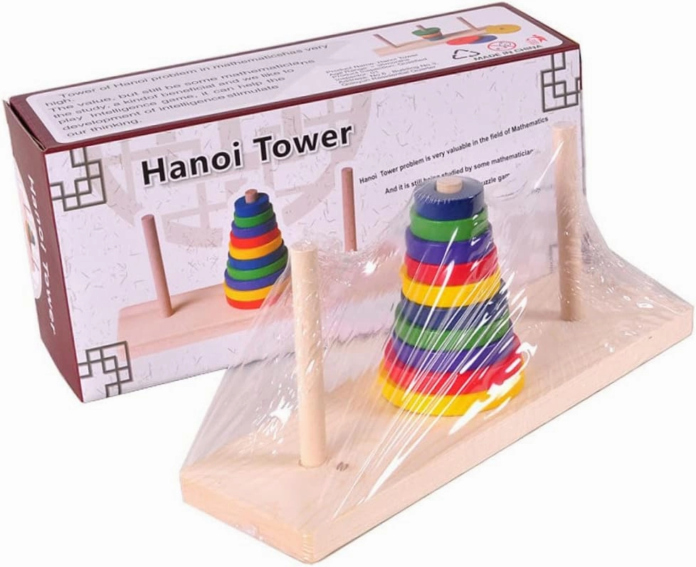 TOYANDONA Wood Toys Trumpet Puzzle 2 Pcs Wooden Hanoi of Tower Unlock Puzzle Board Game Tower of Hanoi Tower River Bamboo Classical Wood Brain Puzzle Wooden Toys