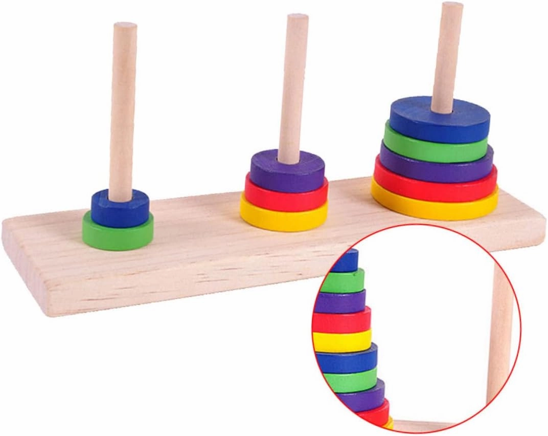 TOYANDONA Wood Toys Trumpet Puzzle 2 Pcs Wooden Hanoi of Tower Unlock Puzzle Board Game Tower of Hanoi Tower River Bamboo Classical Wood Brain Puzzle Wooden Toys