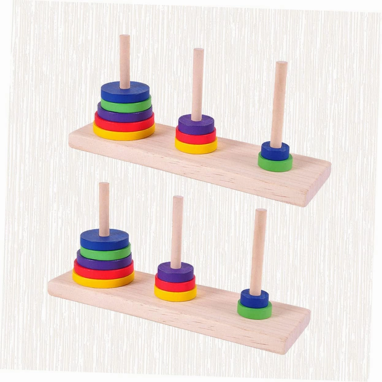 TOYANDONA Wood Toys Trumpet Puzzle 2 Pcs Wooden Hanoi of Tower Unlock Puzzle Board Game Tower of Hanoi Tower River Bamboo Classical Wood Brain Puzzle Wooden Toys